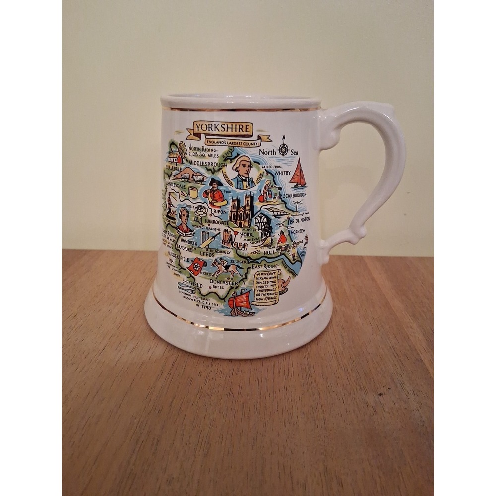 Bretby Tall Mug. Yorkshire Map. England. 16 Oz. Vintage
